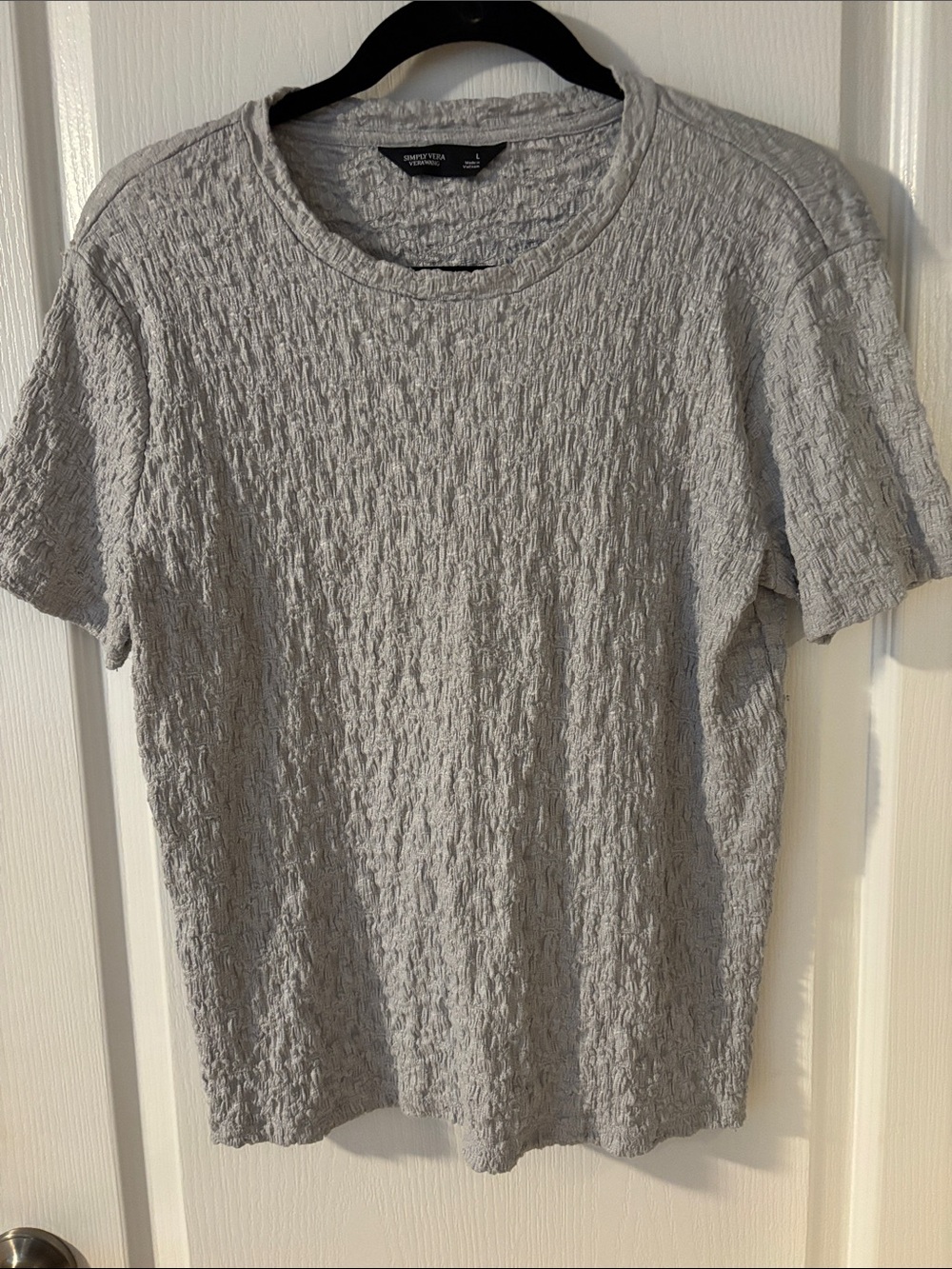 Simply Vera Vera Wang Light Gray Crinkled Short Sleeve Tee